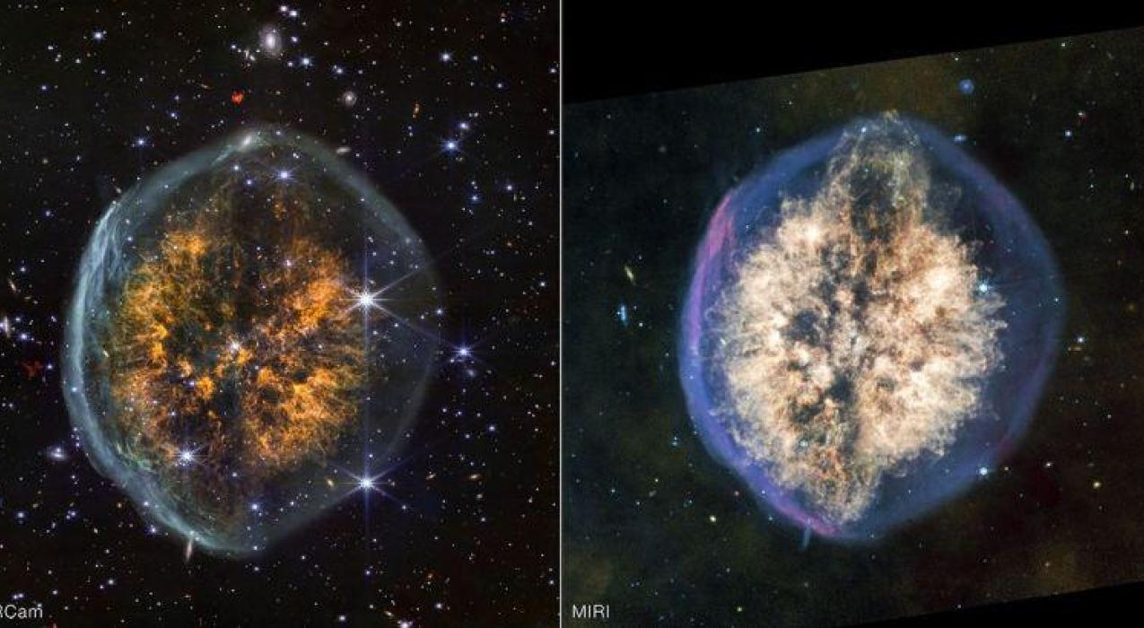 «Уэбб» показал два вида туманности, похожей на мозг в стеклянном черепе